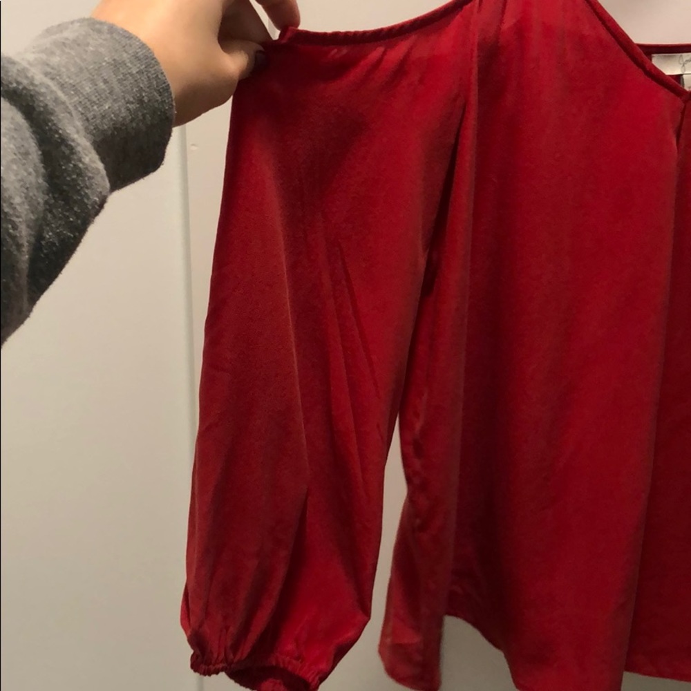 Red Joie Blouse with Cut Out Shoulders - Picture 2 of 3